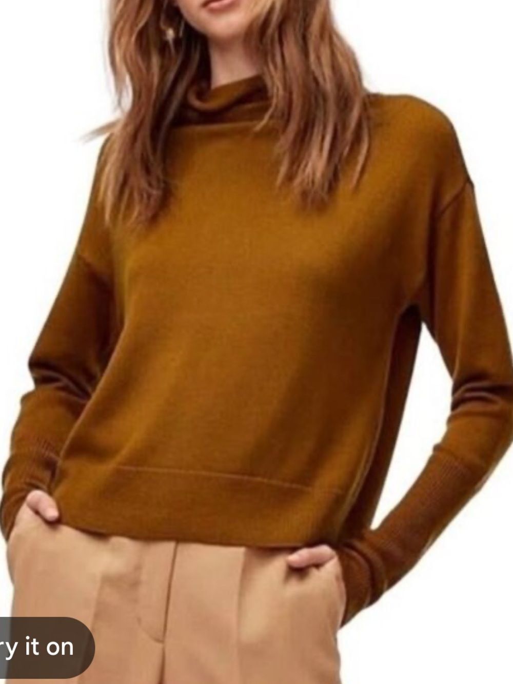 WILFRED ARITZIA WOMENS ROLL NECK MERINO WOOL SWEATER MUSTARD SMALL